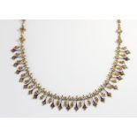 A Victorian fringe necklace, set with fine enamel work, length 40cm