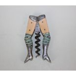 A German novelty ladies legs pocket corkscrew with green striped half stockings and pink skin,