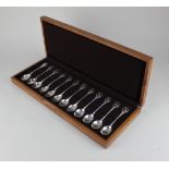 A cased set of twelve Royal Society for the Protection of Birds silver spoon collection each spoon