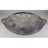 A large silver plated oval two-handled serving tray with reeded border, stamped Regent Plate,