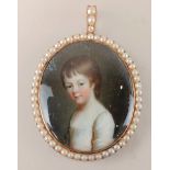 Attributed to James Scouler (c 1740-1812), portrait miniature of a child dressed in white, bearing