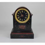A French slate and red marble mantle clock by Roblin & Fils Freres, Paris, the movement striking