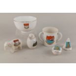 A collection of six items of crested china ware for Chichester, to include a W H Goss tyg, trinket
