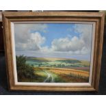 Christopher Osborne (b 1947), Sussex landscape, 'South Downs Way above Jevington', oil on canvas,