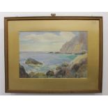 C J Kennedy, early 20th century coastal view with cliffs, watercolour, signed and dated, 34cm by