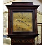 A 19th century longcase clock, the mahogany inlaid case on plinth base, the square brass dial