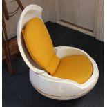 A white lacquered 'garden egg' chair designed by Peter Ghyczy (no maker's marks), with hinged body