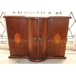 A small Edwardian mahogany inlaid wall cabinet with two hinged panel doors enclosing shelf 31cm high