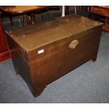 A Chinese stained camphor wood trunk with hinged lid, on bracket feet 101cm (a/f)