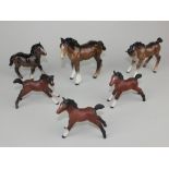 Six various Beswick models of foals, three with matt glaze, tallest 12cm (a/f)