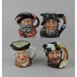 Four Royal Doulton character jugs comprising Rip Van Winkle, Falstaff, Sam Johnson and The Trapper