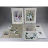 A collection of six 19th century and later watercolours and prints, some mounted as greetings cards,