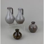 David Leach (1911-2005), a miniature vase with incised leaf pattern 7cm high, and another with green