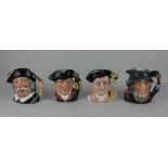 Four Royal Doulton character jugs comprising Rip Van Winkle, Sancho Panca, and two character jugs