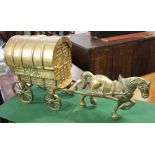 A brass model of a horse and carriage 28cm high