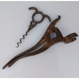 A Tangent Lever type corkscrew with lever and separate corkscrew, lever 19cm