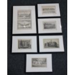 Six 18th and 19th century framed engravings and prints of London houses and views, to include a view