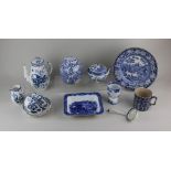 A Booths Ltd Caughley style part coffee and tea service, in blue pinecone pattern on white ground,