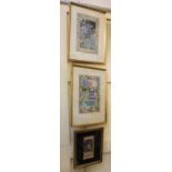 Three framed Persian pictures to include a couple in a garden 16cm by 7cm