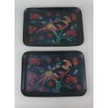 A pair of cloisonne trays decorated with a bird on a flowering branch 21cm by 30cm (a/f)
