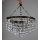 Three circular chandelier light fittings with glass droplets, comprising one with one tier 20cm