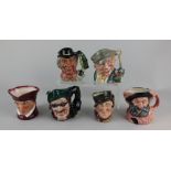 Six Royal Doulton character jugs to include The Gardener, The Walrus & Carpenter, Dick Turpin and