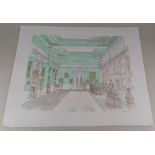 David Gentleman (b 1930), country house interior, lithograph in colours, signed in pencil, 53cm by