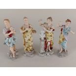 Four German porcelain allegorical figures representing the Arts, to include painting, sculpture