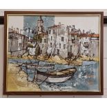 Bernard Dufour (French 1922-2016) harbour view, oil on canvas, signed, 37cm by 44cm