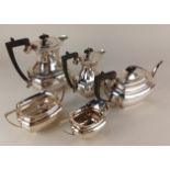 A silver plated five piece tea and coffee service oblong baluster form comprising tea pot, coffee