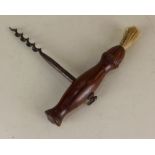 An R.Jones and Son easer corkscrew wooden handle and brush with bladed worm and barrel marked R.