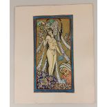 20th century school, nude figure wearing a feathered hat, possibly from the Arabian Nights,