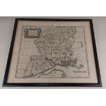 A framed Robert Morden map of Hampshire 36.5cm by 42cm