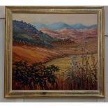 Alan Cotton (b 1938), 'Cyprus - Golden Summer Landscape', oil on canvas, signed, verso inscribed and