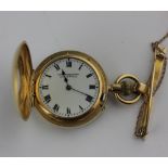 A Charles Frodsham 18ct gold and green enamel keyless wind half hunt cased lady's fob watch, the