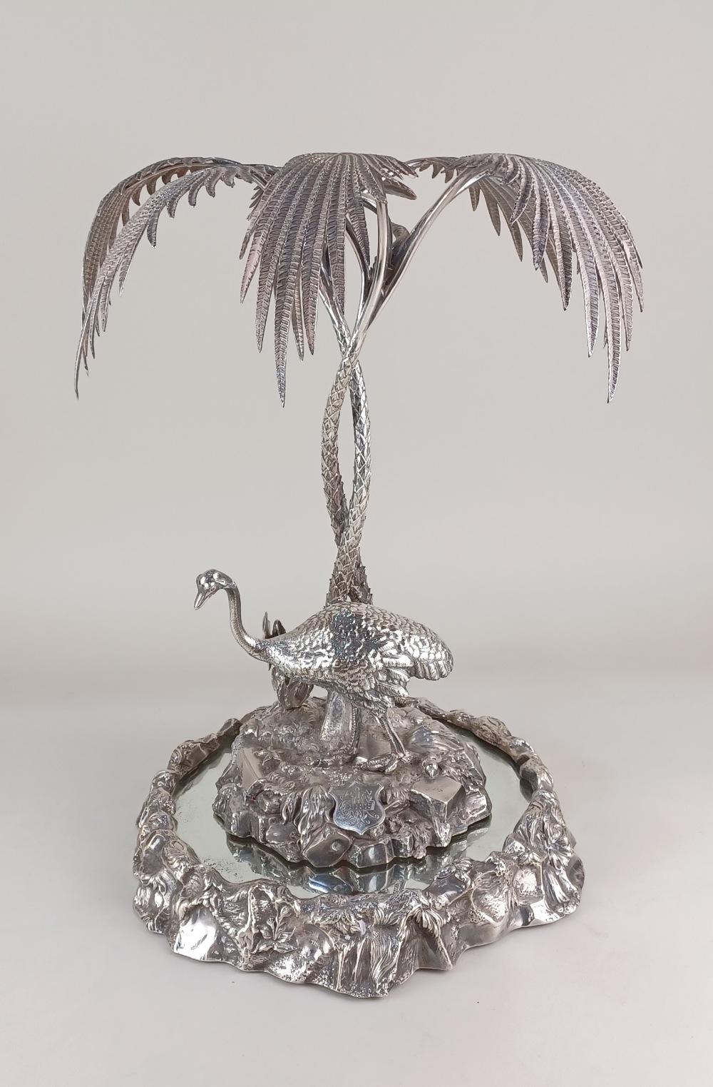 A Victorian electroplated epergne centrepiece by Elkington and Co, presented, modelled as an emu