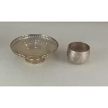 A modern silver circular pot with hammered decoration, maker DJ Anderson, London 2001, 3.8oz, 5cm