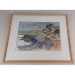 Local Interest, David Goodman (1918-2013), French landscape, 'The Coast at Honfleur', watercolour,