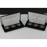 A Jubilee Mint 9ct gold three-coin Queen's Coronation Jubilee coin set and another 9ct gold three