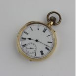 An 18ct gold open face pocket watch, the white enamel dial with Roman numerals and subsidiary
