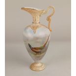A small Worcester porcelain ewer decorated with a pheasant signed Jas Stinton 16.5cm high