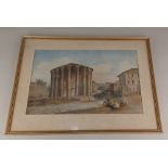 19th century school, Temple of Hercules Victor, Rome, watercolour, unsigned, 27.5cm by 42.5cm (frame