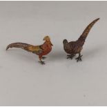 Two cold painted bronze models of pheasants tallest 5cm high