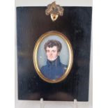 A 19th century oval miniature portrait of a gentleman, on ivory 5.5cm by 4cm