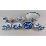 A collection of Caughley and similar porcelain, to include three Caughley saucers in 'Fisherman