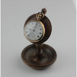 A 9ct gold Waltham open face pocket watch, white enamel dial with Roman numerals and subsidiary