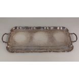 A modern silver two-handled rectangular tray with piecrust border, maker J B Chatterley & Sons