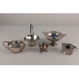 A George V silver pedestal bonbon dish London 1925, a basket, fluted mustard pot and two other