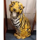 A large ceramic / composite figure of a tiger, probably Italian 83cm high (a/f - base repaired)