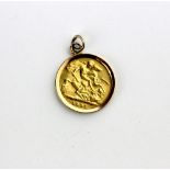 A Queen Victoria gold half sovereign dated 1897 in loose pendant mount